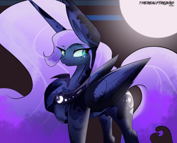 Size: 4350x3508 | Tagged: safe, artist:therealf1rebird, imported from derpibooru, princess luna, alicorn, pony, big ears, fanart, female, full moon, impossibly large ears, large ears, mare, moon, solo