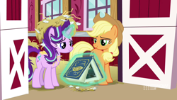 Size: 1280x720 | Tagged: safe, imported from derpibooru, screencap, applejack, starlight glimmer, harvesting memories, spoiler:harvesting memories, spoiler:mlp friendship is forever