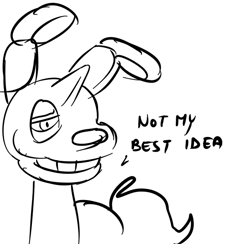 Size: 627x611 | Tagged: safe, artist:waackery, imported from derpibooru, pony, unicorn, dialogue, five nights at freddy's, monochrome, ponified, simple background, solo, springtrap, william afton