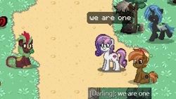 Size: 474x267 | Tagged: safe, imported from derpibooru, button mash, cinder glow, rarity, summer flare, sweetie belle, pony, pony town, female, fusion, siblings, sisters