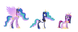 Size: 1969x809 | Tagged: safe, imported from derpibooru, princess cadance, princess celestia, princess luna, twilight sparkle, oc, oc:queen harmonia, alicorn, pony, fusion, twilight sparkle (alicorn), we have become one