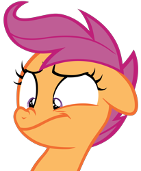 Size: 3300x4000 | Tagged: safe, artist:pianocube, imported from derpibooru, scootaloo, pegasus, pony, on your marks, female, floppy ears, juxtaposition bait, looking down, nose wrinkle, reaction image, scrunchy face, simple background, solo, transparent background, vector