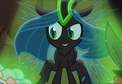 Size: 1366x940 | Tagged: safe, imported from derpibooru, screencap, cozy glow, lord tirek, queen chrysalis, frenemies (episode), cropped, evil grin, female, glowing horn, grin, horn, smiling, solo