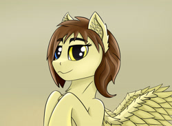 Size: 3250x2380 | Tagged: safe, artist:singovih, imported from derpibooru, oc, oc only, oc:motley cloud, pegasus, pony, fallout equestria, brown mane, ear fluff, fallout equestria: parallelism, female, heterochromia, looking at you, mare, soldier pony, solo