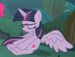 Size: 766x584 | Tagged: safe, imported from derpibooru, screencap, mean twilight sparkle, pony, the mean 6, cropped, eyes closed, female, lying down, solo, spread wings, wings