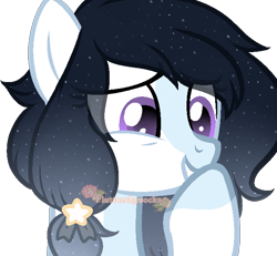 Size: 668x618 | Tagged: safe, artist:skulifuck, imported from derpibooru, oc, oc only, earth pony, pony, base used, bust, colored hooves, earth pony oc, ethereal mane, eye clipping through hair, noblewoman's laugh, simple background, smiling, starry mane, transparent background