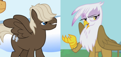 Size: 944x450 | Tagged: safe, edit, edited screencap, imported from derpibooru, screencap, dumbbell, gilda, griffon the brush off, sonic rainboom (episode), cropped, female, gildabell, male, shipping, shipping domino, straight