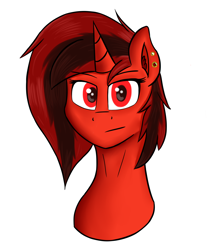 Size: 1414x1692 | Tagged: safe, artist:flapstune, imported from derpibooru, oc, oc only, oc:flaps tune, pony, unicorn, angry, bust, ear piercing, earring, female, horn, jewelry, mare, piercing, simple background, solo, white background