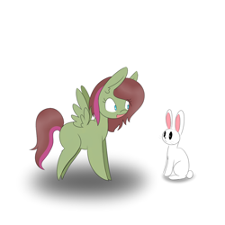 Size: 1000x1000 | Tagged: safe, artist:kaggy009, imported from derpibooru, angel bunny, oc, pegasus, pony, ask peppermint pattie, female, filly