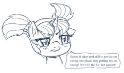 Size: 1021x599 | Tagged: safe, artist:buttercupsaiyan, artist:watercolorheart, imported from derpibooru, starlight glimmer, autodesk sketchbook, collaboration, female, filly, monochrome, petting the cat, pigtails, quarantine peeves, sketch