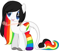 Size: 2524x2157 | Tagged: safe, artist:skulifuck, imported from derpibooru, oc, oc only, pegasus, pony, base used, clothes, colored hooves, leonine tail, multicolored hair, pegasus oc, rainbow hair, rainbow socks, simple background, smiling, socks, solo, striped socks, transparent background, watermark, wings