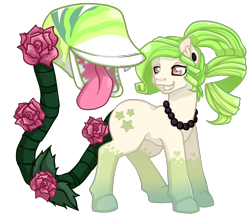 Size: 2376x2052 | Tagged: safe, artist:pandamak, imported from derpibooru, oc, oc only, monster pony, original species, piranha plant pony, plant pony, augmented tail, colored hooves, ear fluff, ear piercing, flower, grin, jewelry, necklace, open mouth, pearl necklace, piercing, plant, rose, sharp teeth, simple background, smiling, teeth, tongue out, transparent background