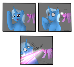 Size: 2356x2156 | Tagged: safe, artist:mikeyboo, imported from derpibooru, trixie, twilight sparkle, alicorn, unicorn, attempted murder, blast, comic, dodge, fight, magic, magic beam, magic blast, request, twilight sparkle (alicorn), underhoof