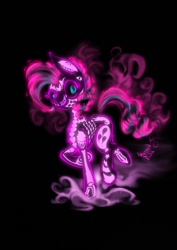 Size: 724x1024 | Tagged: safe, artist:psaxophone, imported from derpibooru, pinkie pie, earth pony, pony, black background, bone, female, neon, simple background, skeleton, solo