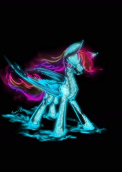 Size: 1240x1754 | Tagged: safe, artist:psaxophone, imported from derpibooru, rainbow dash, pegasus, pony, black background, bone, female, neon, simple background, skeleton, solo