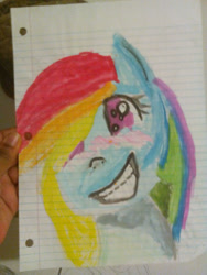 Size: 1920x2560 | Tagged: safe, artist:raven15456, imported from derpibooru, rainbow dash, pegasus, pony, bust, female, grin, irl, lined paper, mare, photo, smiling, solo, traditional art