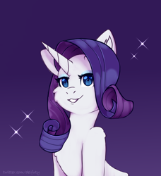 Size: 1890x2070 | Tagged: safe, artist:pandoraqueens, imported from derpibooru, rarity, pony, unicorn, cheek fluff, chest fluff, cute, ear fluff, female, looking at you, mare, purple background, raribetes, shoulder fluff, simple background, smiling, solo