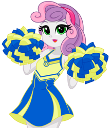 Size: 1124x1312 | Tagged: safe, artist:rosemile mulberry, imported from derpibooru, sweetie belle, equestria girls, cheerleader, cheerleader outfit, clothes, cute, diasweetes, female, looking at you, open mouth, pom pom, skirt, solo