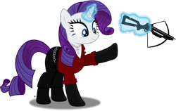 Size: 4756x3013 | Tagged: safe, artist:anime-equestria, imported from derpibooru, rarity, pony, unicorn, ada wong, arrow, belt, clothes, crossbow, crossover, female, gloves, horn, jewelry, levitation, long gloves, magic, necklace, resident evil, resident evil 6, simple background, solo, telekinesis, transparent background, vector, weapon