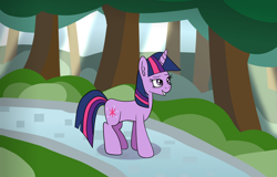 Size: 1600x1024 | Tagged: safe, artist:platinumdrop, imported from derpibooru, twilight sparkle, pony, unicorn, female, mare, park, request, solo, tree, unicorn twilight