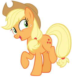 Size: 6869x7306 | Tagged: safe, artist:andoanimalia, imported from derpibooru, applejack, earth pony, pony, buckball season, applejack's hat, cowboy hat, cute, excited, female, freckles, hat, jackabetes, looking sideways, looking to side, mare, ponytail, raised hoof, raised leg, simple background, smiling, solo, stetson, tied tail, transparent background, vector