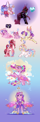 Size: 1200x3600 | Tagged: safe, artist:bunnari, imported from derpibooru, princess amore, princess cadance, oc, oc:amadeus venus, oc:bridal beauty, oc:canzone estiva, oc:rosetta, oc:scultura di cristallo, pegasus, pony, unicorn, female, filly, male, mare, stallion, younger