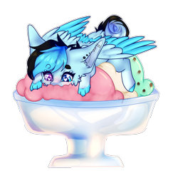 Size: 1934x1987 | Tagged: safe, artist:honeybbear, imported from derpibooru, oc, oc only, oc:mochii, hybrid, pegasus, pony, chibi, food, heterochromia, ice cream, micro, paws, simple background, solo, transparent background