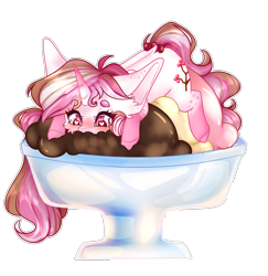 Size: 1934x1987 | Tagged: safe, artist:honeybbear, imported from derpibooru, oc, oc only, oc:pinkie cream, pony, unicorn, chibi, female, food, ice cream, mare, micro, simple background, solo, transparent background