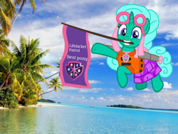 Size: 1440x1080 | Tagged: safe, artist:徐詩珮, imported from derpibooru, glitter drops, pony, unicorn, series:sprglitemplight diary, series:sprglitemplight life jacket days, series:springshadowdrops diary, series:springshadowdrops life jacket days, alternate universe, base used, beach, best pony, clothes, cute, flying, lifejacket, paw patrol, skye (paw patrol)