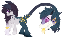 Size: 899x487 | Tagged: safe, artist:glitterring, imported from derpibooru, oc, oc only, cow plant pony, monster pony, original species, plant pony, augmented tail, bat wings, fangs, female, forked tongue, hoof fluff, horn, plant, raised hoof, simple background, slit eyes, slit pupils, tailmouth, thorn, thorns, transparent background, underhoof, wings