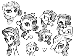 Size: 4000x3000 | Tagged: safe, artist:lilfunkman, imported from derpibooru, rarity, pony, unicorn, cute, female, hat, heart, mare, midair pony fair, monochrome, raribetes, sewing machine, solo