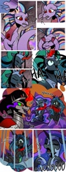 Size: 1280x3328 | Tagged: safe, artist:nancy-05, imported from derpibooru, king sombra, nightmare moon, queen chrysalis, oc, oc:empress sacer malum, oc:melicus ostium, alicorn, changeling, changeling queen, pony, siren, unicorn, comic:fusing the fusions, comic:time of the fusions, alicorn oc, armor, comic, commissioner:bigonionbean, crying, curved horn, female, fusion, fusion:adagio dazzle, fusion:aria blaze, fusion:empress sacer malum, fusion:king sombra, fusion:melicus ostium, fusion:nightmare moon, fusion:queen chrysalis, fusion:sonata dusk, horn, imprisoned, jewelry, laughing, parent:king sombra, parent:nightmare moon, parent:princess luna, parent:queen chrysalis, queen umbra, regalia, rule 63, tartarus, tears of laughter, thought bubble, wings, writer:bigonionbean