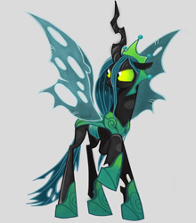 Size: 1500x1705 | Tagged: source needed, safe, artist:secury, imported from derpibooru, queen chrysalis, changeling, changeling queen, the ending of the end, colored, crown, female, gray background, jewelry, regalia, simple background, ultimate chrysalis, wings