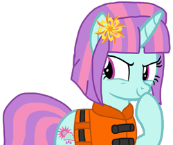 Size: 1187x993 | Tagged: safe, artist:徐詩珮, imported from derpibooru, sunny flare, pony, unicorn, series:sprglitemplight diary, series:sprglitemplight life jacket days, series:springshadowdrops diary, series:springshadowdrops life jacket days, alternate universe, base used, clothes, cute, equestria girls ponified, lifejacket, ponified, simple background, transparent background