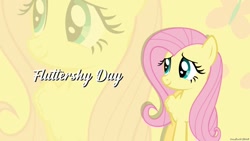 Size: 1280x720 | Tagged: safe, artist:faze-alan-mskull2019, edit, imported from derpibooru, fluttershy, pegasus, pony, beautiful, caption, female, folded wings, head turn, image macro, mare, photo, solo, text, turned head, wallpaper, wallpaper edit, wings, zoom layer