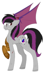 Size: 2524x3772 | Tagged: safe, imported from derpibooru, oc, oc only, bat pony, pony, robot, angry, bat wings, blood, colored, commission, commissions open, cut, cutie mark, flat colors, full body, fullbody, main, robotic arm, simple background, solo, tail, transparent background, wings