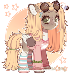 Size: 2475x2600 | Tagged: safe, artist:keyrijgg, imported from derpibooru, oc, oc only, pegasus, pony, adoptable, auction, clothes, colored wings, glasses, looking at you, multicolored wings, simple background, smiling, socks, solo, striped socks, sweater, watermark, wings