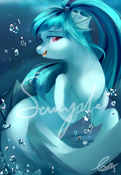 Size: 2708x3937 | Tagged: safe, artist:haidiannotes, imported from derpibooru, sonata dusk, siren, bubble, cute, female, high res, open mouth, profile, solo, sonatabetes, underwater