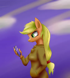 Size: 3826x4252 | Tagged: safe, artist:guatergau5, imported from derpibooru, applejack, anthro, earth pony, breasts, cellphone, hand in pocket, phone