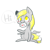 Size: 650x650 | Tagged: safe, artist:shining-dog, imported from derpibooru, derpy hooves, pegasus, pony, blushing, cute, derpabetes, dialogue, female, letter, mare, mouth hold, no pupils, simple background, sitting, solo, speech bubble, white background