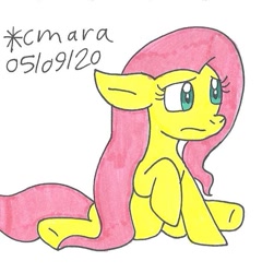 Size: 705x734 | Tagged: safe, artist:cmara, imported from derpibooru, fluttershy, pegasus, pony, female, mare, solo, traditional art, worried