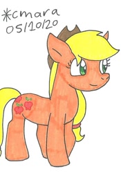 Size: 567x811 | Tagged: safe, artist:cmara, imported from derpibooru, applejack, earth pony, pony, applejack's hat, cowboy hat, cute, female, happy, hat, jackabetes, mare, solo, traditional art