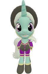 Size: 468x720 | Tagged: safe, artist:topsangtheman, imported from derpibooru, cornetta, pony, unicorn, 3d, clothes, female, grin, hat, looking at you, simple background, smiling, solo, source filmmaker, transparent background, uniform