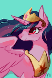 Size: 600x900 | Tagged: safe, artist:rendoas, imported from derpibooru, twilight sparkle, alicorn, pony, the last problem, blue background, crown, female, jewelry, peytral, princess twilight 2.0, profile, regalia, simple background, solo, twilight sparkle (alicorn)