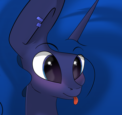Size: 1979x1863 | Tagged: safe, artist:therealf1rebird, imported from derpibooru, princess luna, alicorn, pony, :p, blushing, bust, cute, ear piercing, earring, ears, eye, eyebrows, eyes, female, horn, jewelry, mane, mare, mouth, nostrils, piercing, portrait, solo, tongue out