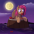 Size: 4000x4040 | Tagged: safe, artist:feital-zebra, artist:felixf, imported from derpibooru, fluttershy, bat pony, pony, absurd resolution, apple, barrel, bat ponified, female, flutterbat, food, mare in the moon, moon, race swap, solo, water