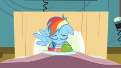 Size: 1920x1080 | Tagged: safe, imported from derpibooru, screencap, rainbow dash, pegasus, pony, read it and weep, bandage, bed, cute, drinking, female, floppy ears, glass, hospital, mare, solo