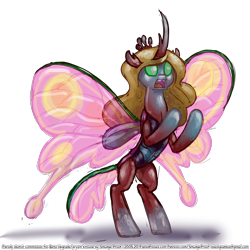 Size: 1500x1500 | Tagged: safe, artist:smudge proof, imported from derpibooru, queen chrysalis, changedling, changeling, changedlingified, commission, female, horrified, open mouth, purified chrysalis, simple background, sketch, solo, species swap, transparent background