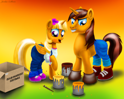 Size: 2997x2381 | Tagged: safe, alternate version, artist:jac59col, imported from derpibooru, shining armor, twilight sparkle, brother and sister, clothes, coco bandicoot, cosplay, costume, crash bandicoot, crash bandicoot (series), female, male, mare, paint, siblings, stallion