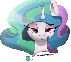 Size: 3649x3187 | Tagged: safe, artist:therealf1rebird, imported from derpibooru, princess celestia, alicorn, pony, bedroom eyes, bust, cheek fluff, cute, cutelestia, eye, eyelashes, eyes, female, head, heart, high res, horn, mane, mare, mouth, mouth hold, portrait, signature, solo